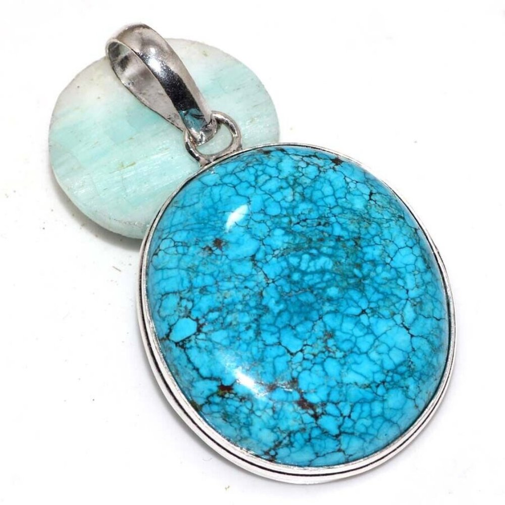 Serenity's Charm: Genuine Blue Turquoise 925 Sterling Silver Pendant for Women